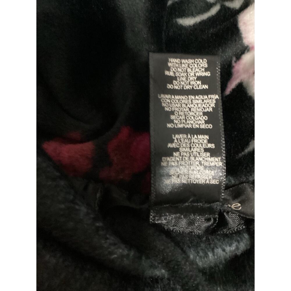 Nanette Lepore Women L Black Floral Plush Velour Wrap Robe Belted Pockets Spa - Picture 8 of 8